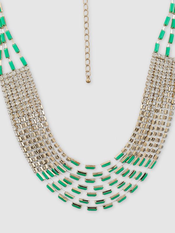 Globus Women Green Gold-Plated Statement Layered Necklace