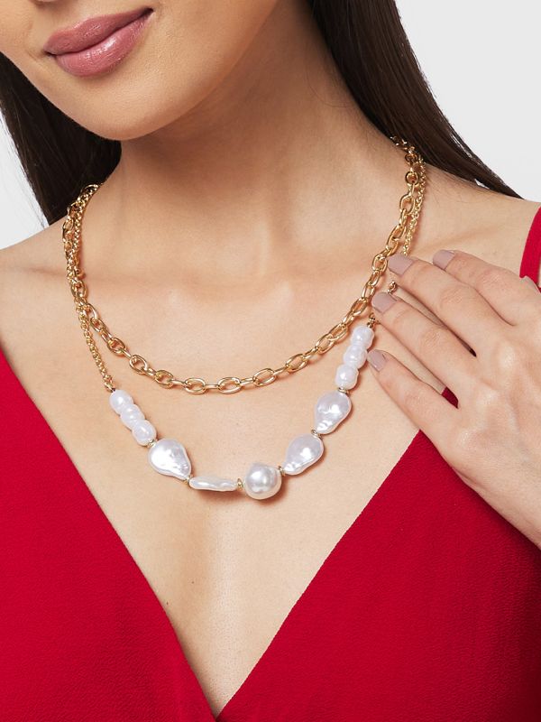 Globus Women Gold-Plated Pearls Statement Layered Necklace
