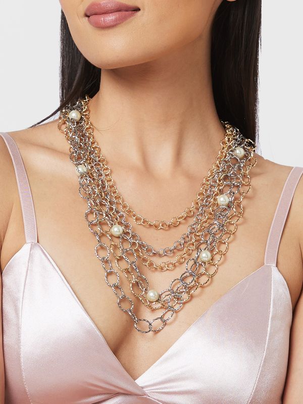 Globus Women Gold-Plated Pearls Statement Layered Necklace