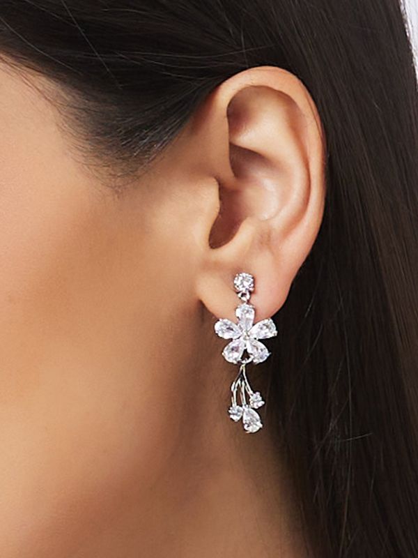 Globus Women Silver-Plated Floral Drop Earrings