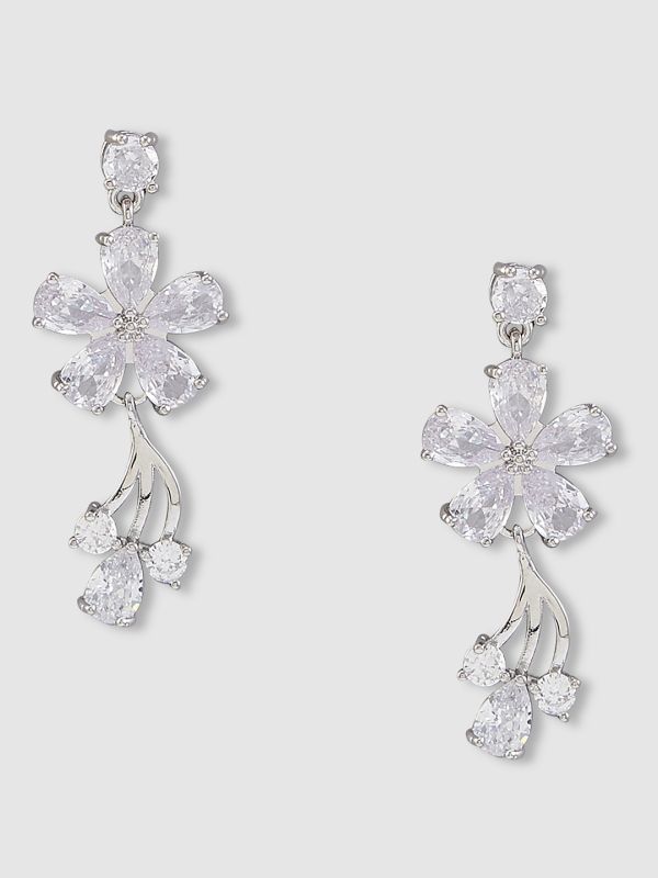 Globus Women Silver-Plated Floral Drop Earrings