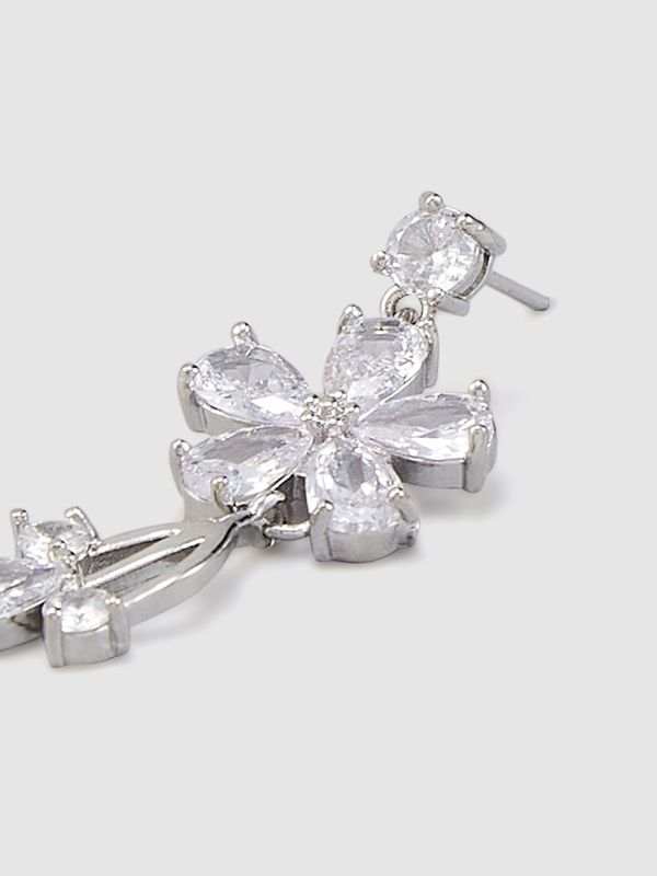 Globus Women Silver-Plated Floral Drop Earrings