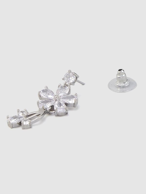 Globus Women Silver-Plated Floral Drop Earrings