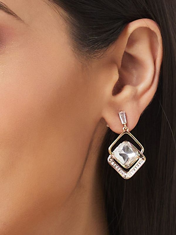 Globus Women Gold-Plated Cubic Zirconia Square Drop Earrings