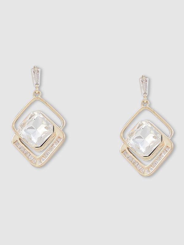 Globus Women Gold-Plated Cubic Zirconia Square Drop Earrings