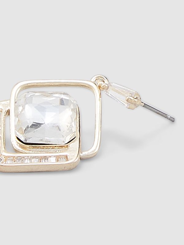 Globus Women Gold-Plated Cubic Zirconia Square Drop Earrings