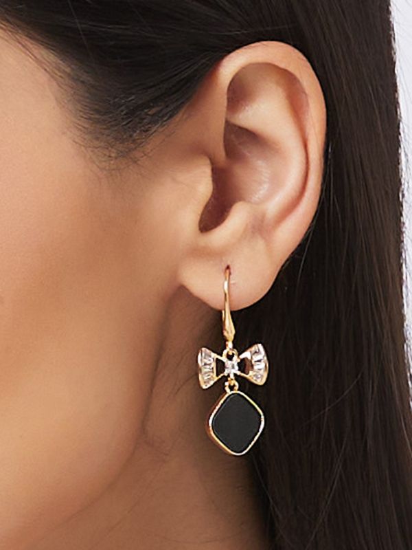 Globus Women Black Gold-Plated Square Drop Earrings