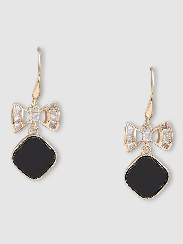 Globus Women Black Gold-Plated Square Drop Earrings