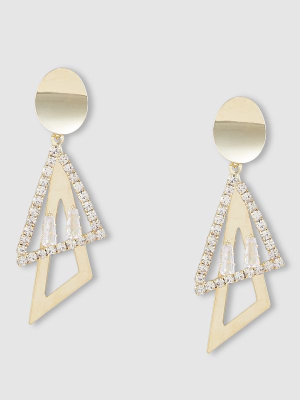 Globus Women Gold-Plated Cubic Zirconia Triangular Drop Earrings