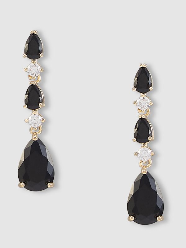 Globus Women Black Gold-Plated Oval Drop Earrings