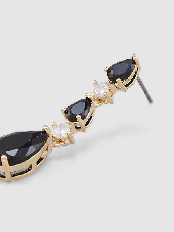 Globus Women Black Gold-Plated Oval Drop Earrings