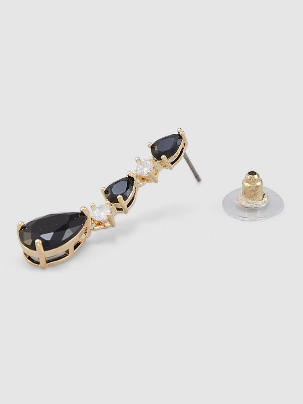Globus Women Black Gold-Plated Oval Drop Earrings