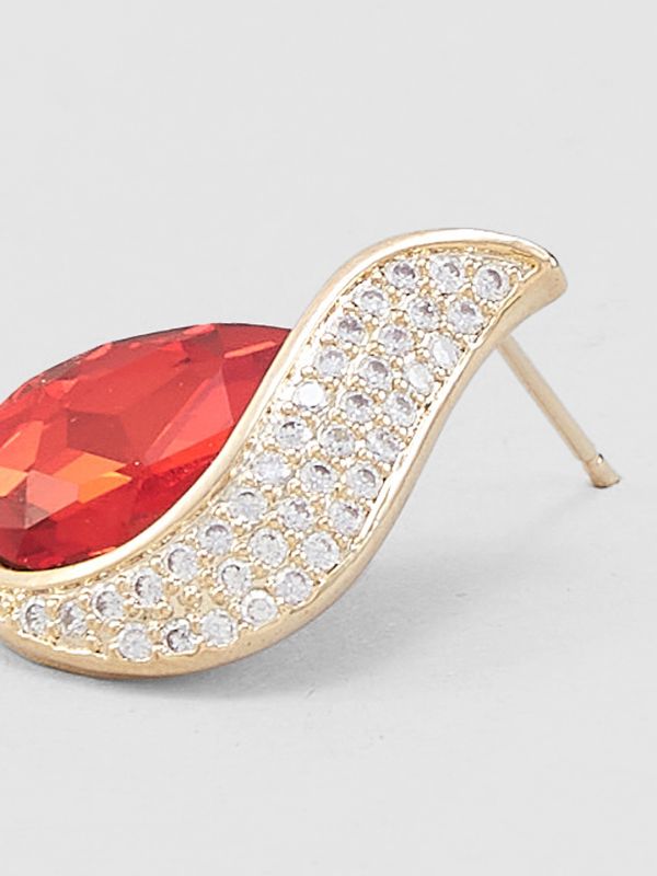 Globus Women Red Gold-Plated Paisley Shaped Stud Earrings