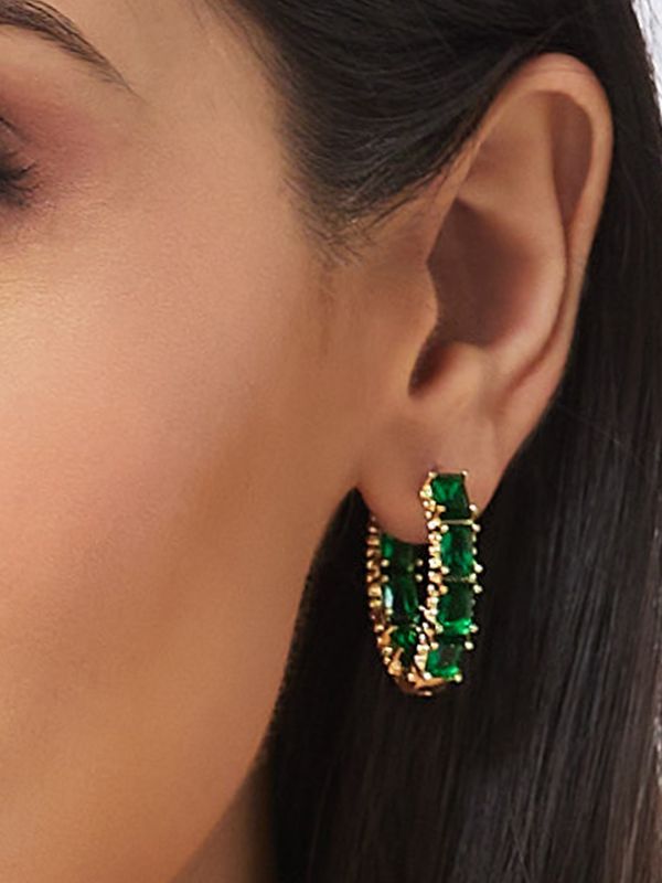 Globus Women Green Gold-Plated Oval Hoop Earrings