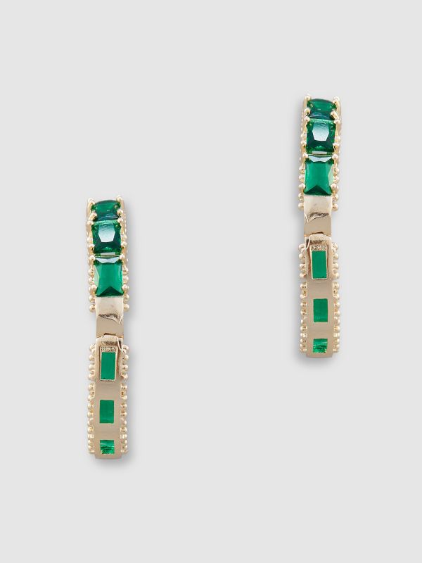 Globus Women Green Gold-Plated Oval Hoop Earrings