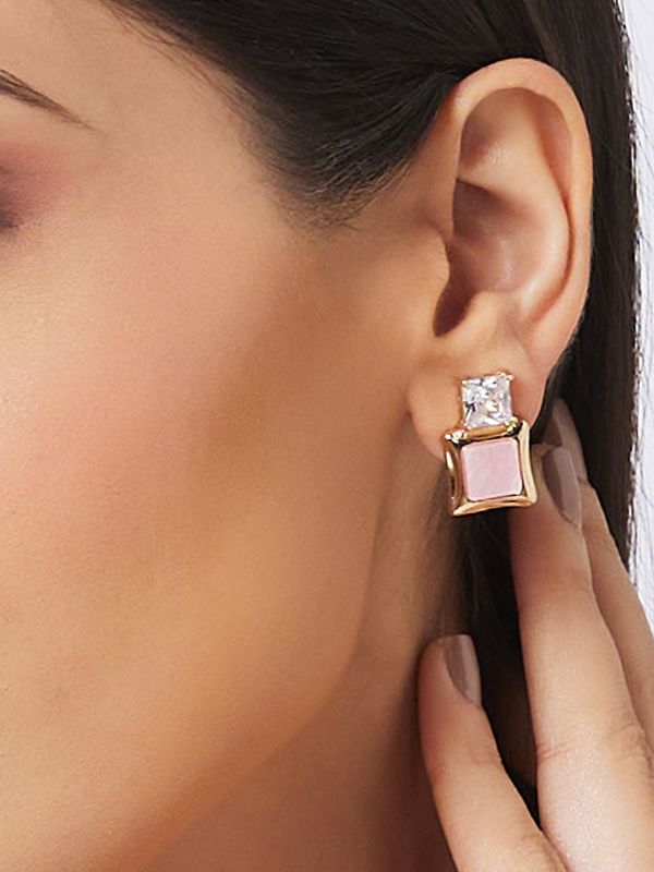 Globus Women Pink Gold-Plated Square Stud Earrings