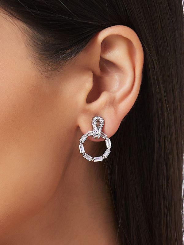 Globus Women Silver-Plated Cubic Zirconia Circular Stud Earrings