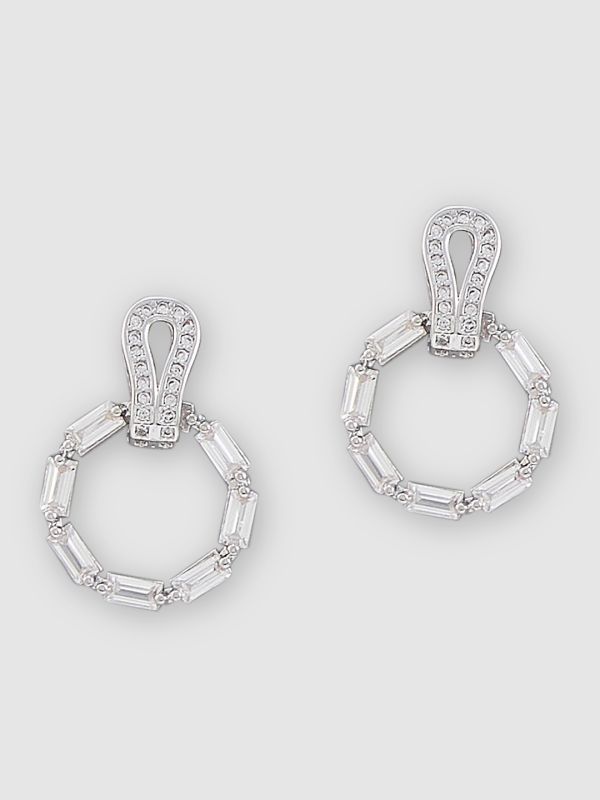Globus Women Silver-Plated Cubic Zirconia Circular Stud Earrings