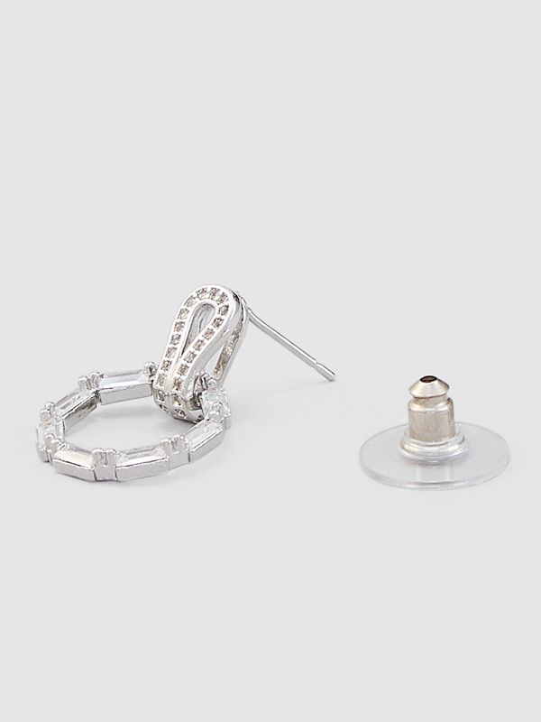 Globus Women Silver-Plated Cubic Zirconia Circular Stud Earrings