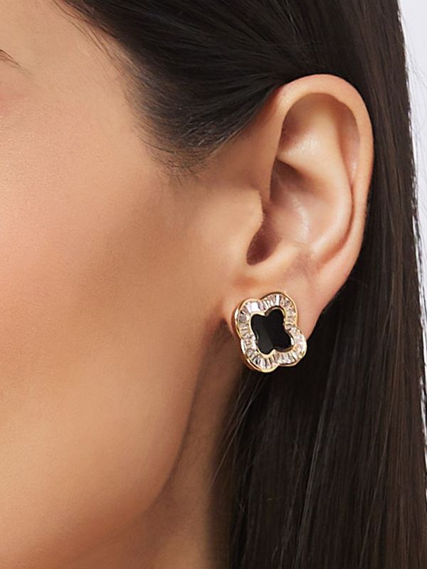 Globus Women Gold-Plated Cubic Zirconia Floral Stud Earrings