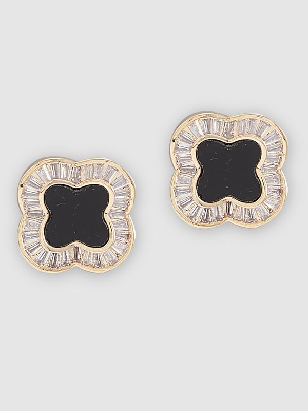 Globus Women Gold-Plated Cubic Zirconia Floral Stud Earrings