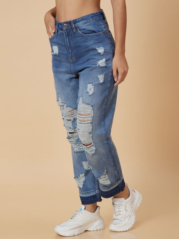 Globus Women Blue Boyfriend Fit Mid Rise Jeans