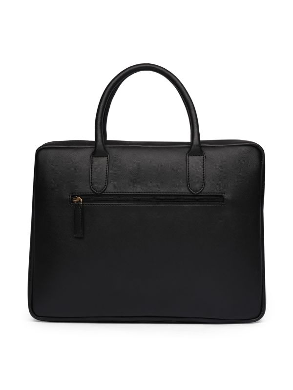 Globus Women Black Vegan Leather 15 Inch Laptop Bag With Detachable Strap & 2 Inner Pockets