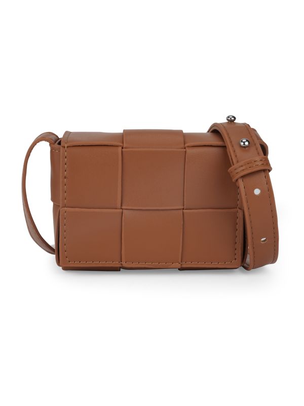 Globus Women Tan Allover Layered Panel Structure Small Party Sling Bag