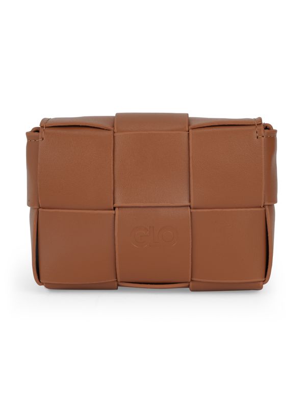 Globus Women Tan Allover Layered Panel Structure Small Party Sling Bag