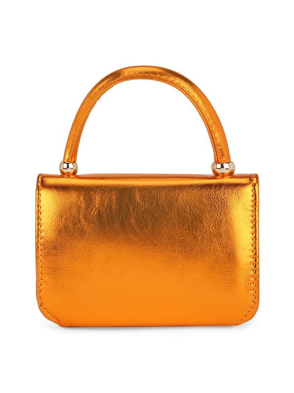 Globus Women Orange Shiny Single Handle Small Party Sling Bag With Detachable Chain Strap