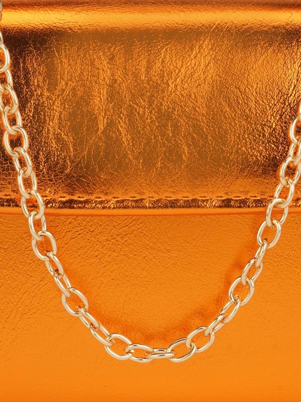 Globus Women Orange Shiny Single Handle Small Party Sling Bag With Detachable Chain Strap