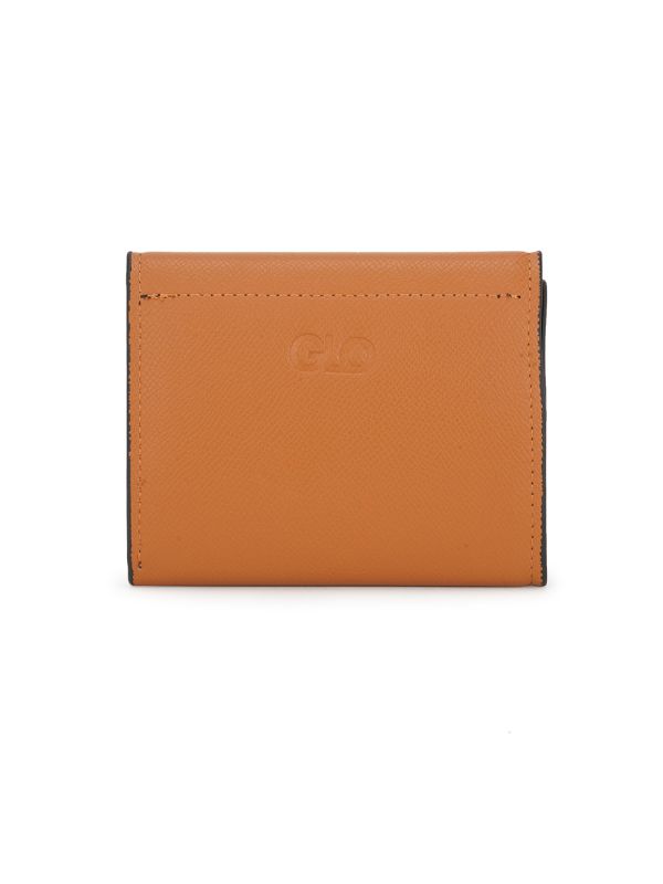 Globus Women Tan Vegan Leather Textured Button Closure Bi-Fold Wallet