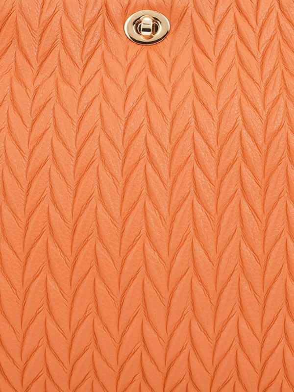 Globus Women Orange Leaf Raised Design Twistlock Chain Detail Double Handle Party Tote Bag