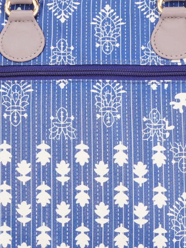 Globus Women Blue Vegan Leather Azrak Floral Print Double Handle Handheld Bag