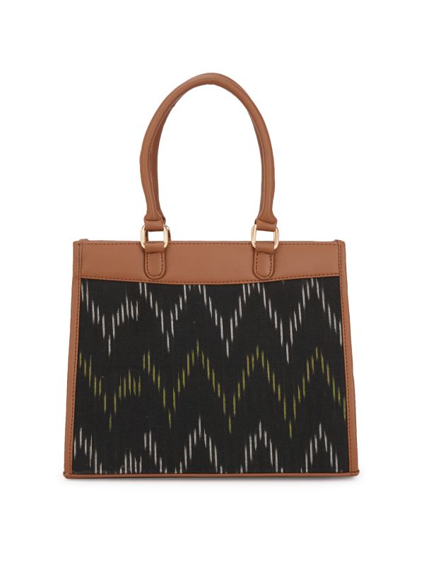 Globus Women Black Vegan Leather Ikat Abstract Print Double Handle Handheld Bag