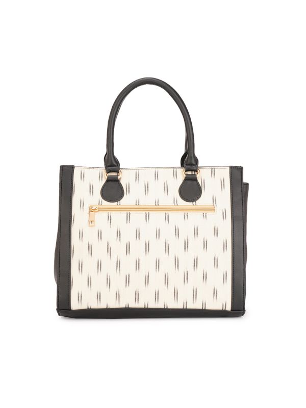 Globus Women Off White Vegan Leather Ikat Abstract Print Double Handle Handheld Bag 