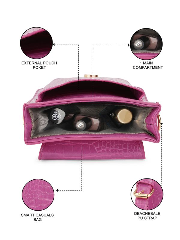 Globus Women Pink Animal Effect Small Rectangular Party Sling Bag With Detachable Strap