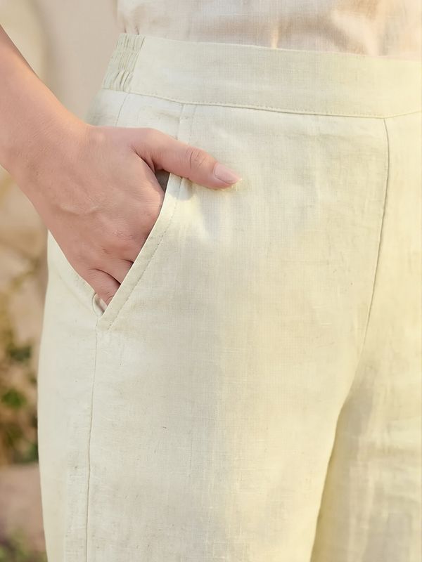 Globus Women Off-White High Rise Schiffli Hem Straight Fit Ethnic Pants