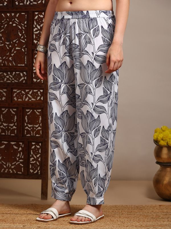 Globus Women Blue V-Neck Sleeveless Abstract Print A-Line Kurta With Pants Fusion Set