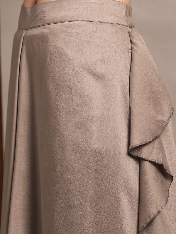 Globus Women Beige Mid Rise Ruffle detail Wide Leg Festive Palazzo