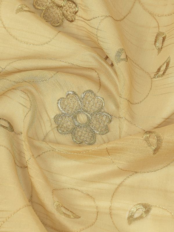 Globus Women Gold Floral Zari Embroidered Silk Tasselled Border Festive Dupatta