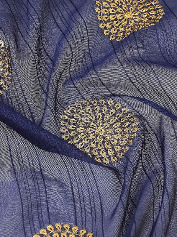 Globus Women Blue Zari Embroidered Silk Tasselled Border Festive Dupatta