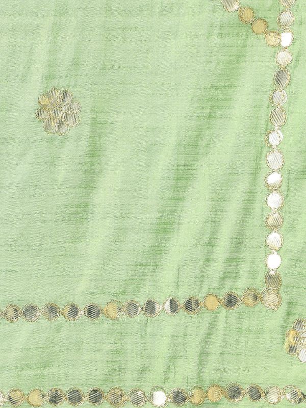 Globus Women Green Gotta Patti Detail Organza Tasselled Border Festive Dupatta