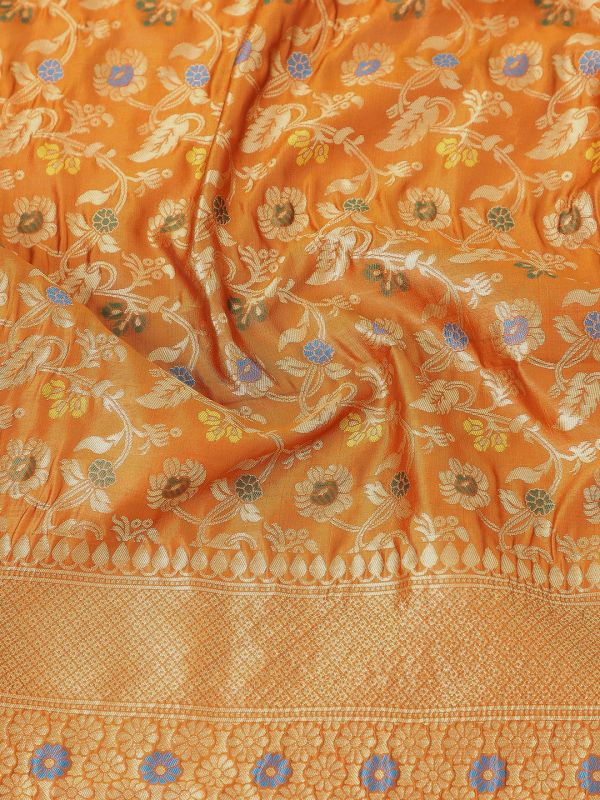 Globus Women Mustard Floral Woven Design Brocade Tasselled Border Festive Dupatta