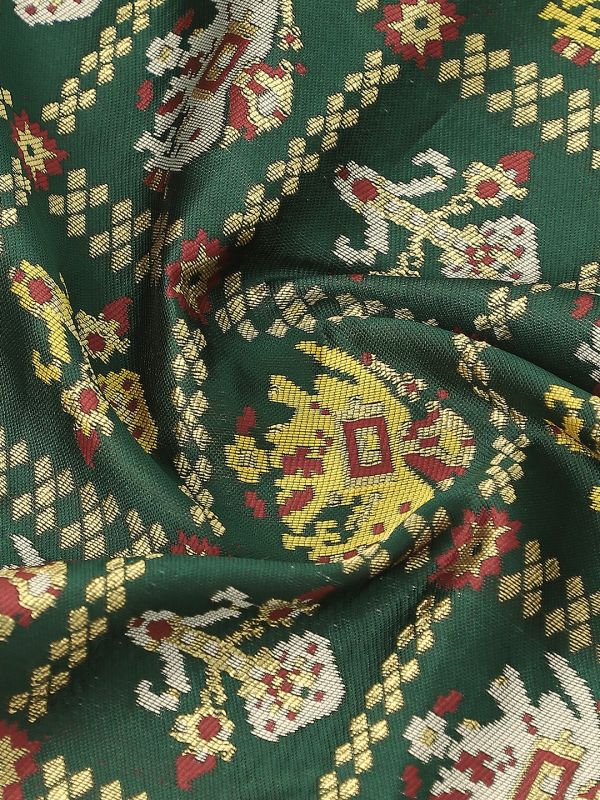Globus Women Green Patola Woven Design Silk Tasselled Border Festive Dupatta