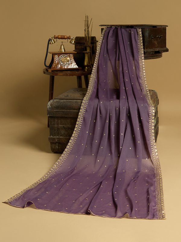 Globus Women Purple Sequinned Silk Festive Dupatta