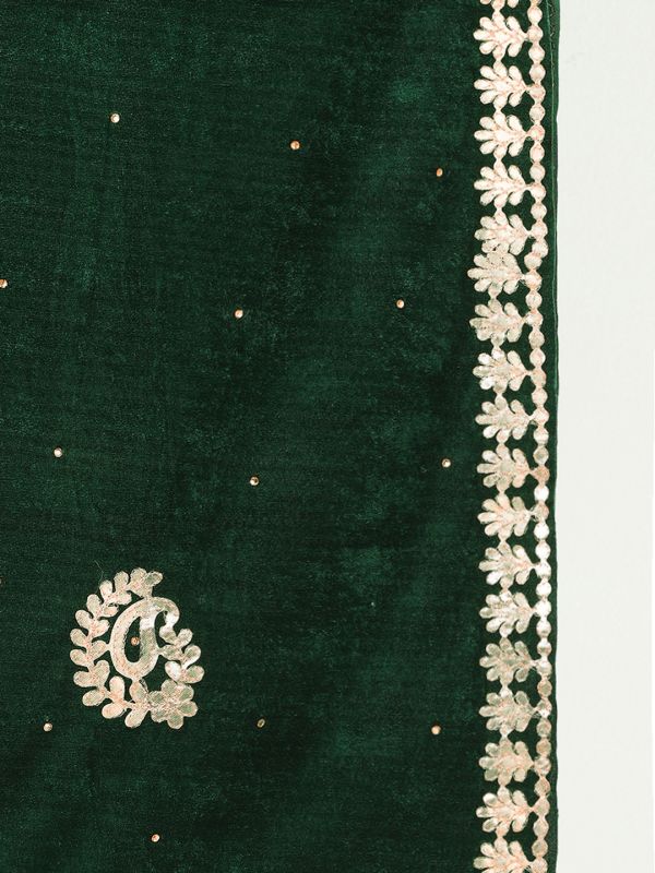 Globus Women Green Paisley Embroidered Gotta Patti Detail Embellished Velvet Festive Dupatta