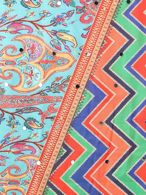 Globus Women Multi Ethnic Print Mirror Work Detail Gotta Patti Border Festive Dupatta