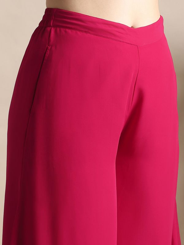 Globus Women Pink Square Neck Strappy Sleeves Sequin Embroidery Peplum Top With Palazzos & Dupatta Festive Coords Set