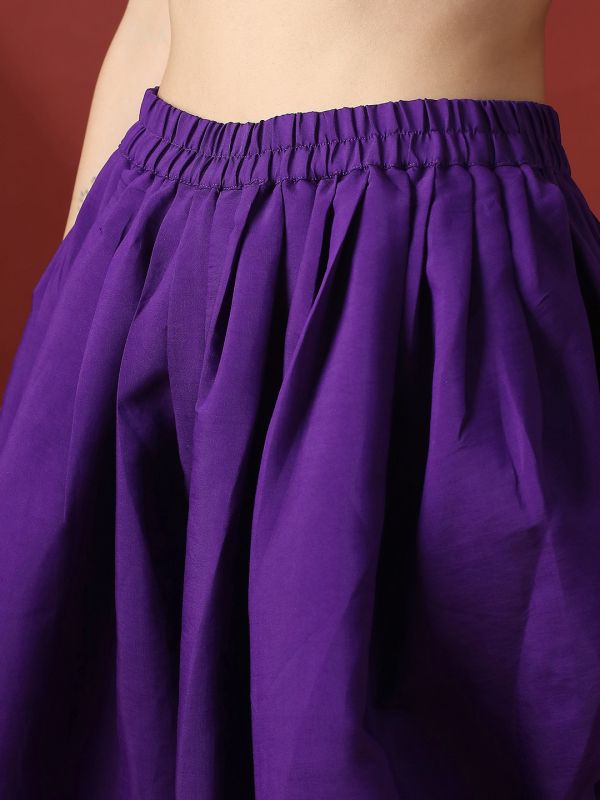 Globus Women Purple Sequinned & Embroidered Yoke A-Line Tunic With Dhoti Pants Festive Co-Ord Set